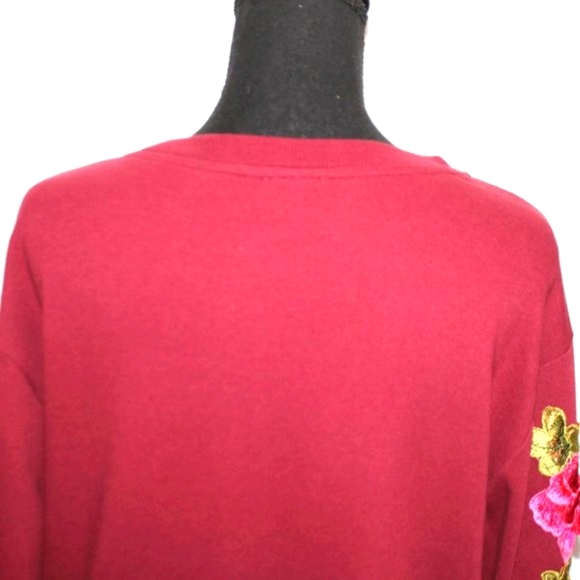 Hannah Burgundy Sweatshirt with Embroidery Floral Sleeves - Picture 7 of 12